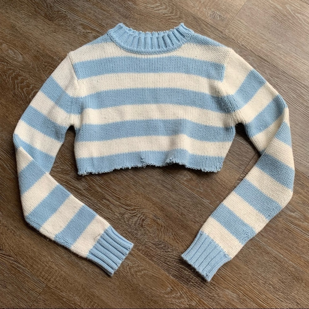 Derek Heart Stripes Cropped Long sleeve Sweater Distressed Small S